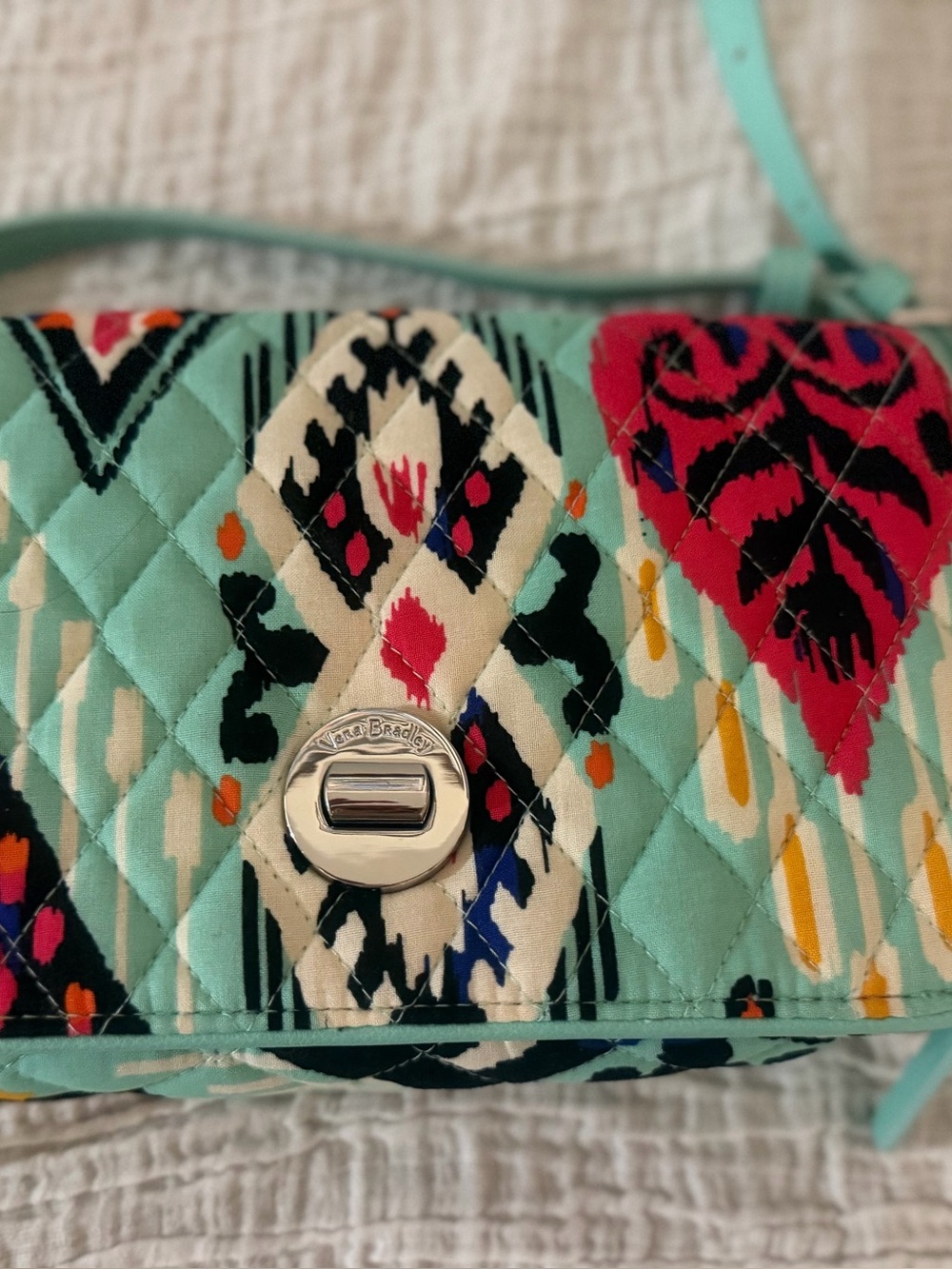 Vera Bradley Teal Quilted Crossbody with Multicolor Ikat Accents